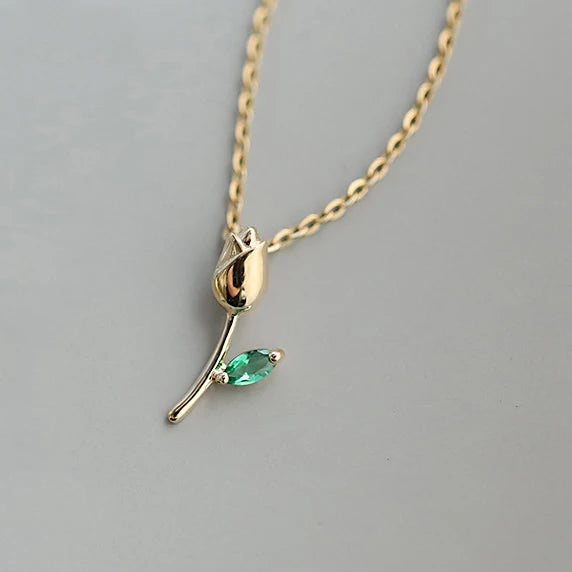 925 Silver Zircon Rose Flower Pendant Choker Necklace