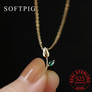 925 Silver Zircon Rose Flower Pendant Choker Necklace