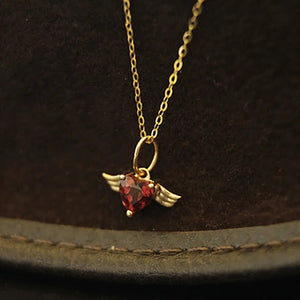 925 Silver Red Zircon Heart Wings Choker Necklace Women Jewelry