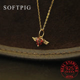 925 Silver Red Zircon Heart Wings Choker Necklace Women Jewelry
