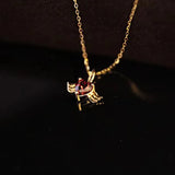 925 Silver Red Zircon Heart Wings Choker Necklace Women Jewelry