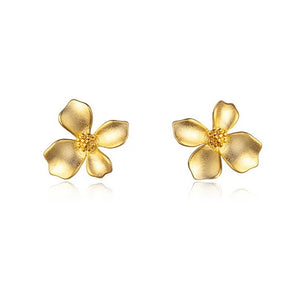 925 Silver 18K Flower Plant Stud Earrings Women's Jewelry