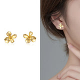 925 Silver 18K Flower Plant Stud Earrings Women's Jewelry