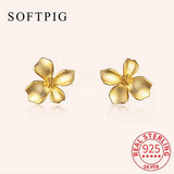 925 Silver 18K Flower Plant Stud Earrings Women's Jewelry