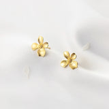 925 Silver 18K Flower Plant Stud Earrings Women's Jewelry