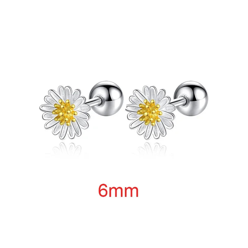 925 Silver 6/8mm Flower Stud Earrings Classic Fine Jewelry