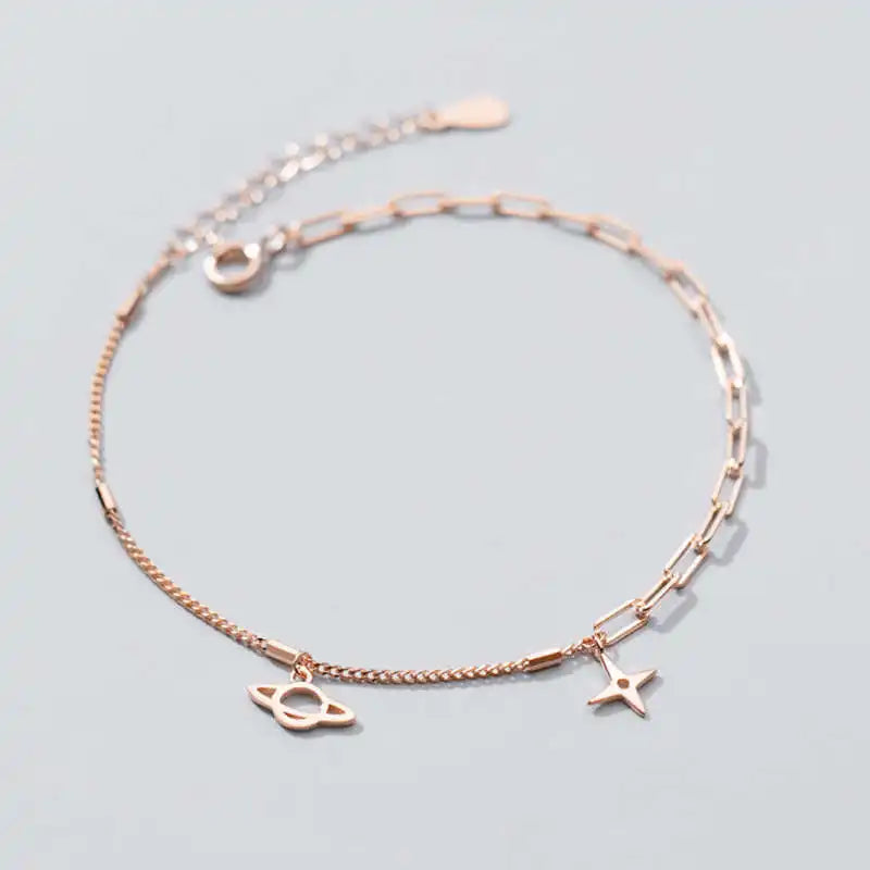 925 Sterling Silver Asymmetric Chain Star Bracelet for Women Party