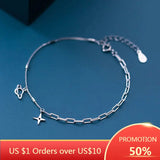 925 Sterling Silver Asymmetric Chain Star Bracelet for Women Party