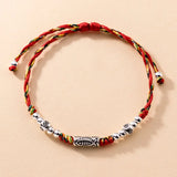 925 Silver Bead Red Rope Fish Bracelet Vintage Fine Jewelry