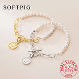 925 Silver Heart Pearl Double Chain Bracelet for Women
