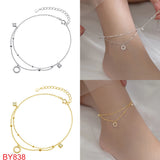925 Silver Bead Zircon Star Anklet Round Chain Party Fine Jewelry