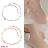 925 Silver Bead Zircon Star Anklet Round Chain Party Fine Jewelry