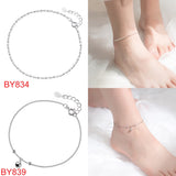925 Silver Bead Zircon Star Anklet Round Chain Party Fine Jewelry