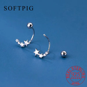 925 Silver Zircon Star Stud Earrings Hiphop Jewelry