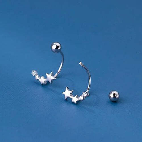 925 Silver Zircon Star Stud Earrings Hiphop Jewelry