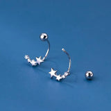 925 Silver Zircon Star Stud Earrings Hiphop Jewelry