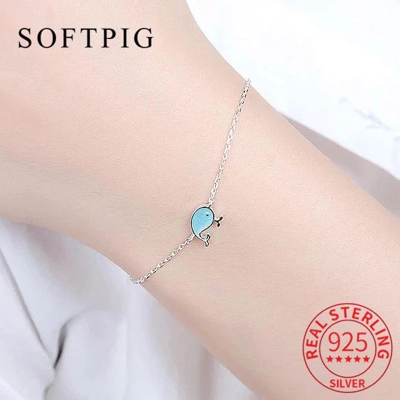 925 Silver Enamel Whale Bracelet Classic Fine Jewelry Summer