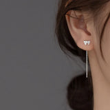 925 Silver Bowknot Tassel Stud Earrings for Women Jewelry