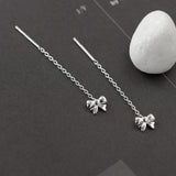 925 Silver Bowknot Tassel Stud Earrings for Women Jewelry