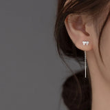 925 Silver Bowknot Tassel Stud Earrings for Women Jewelry