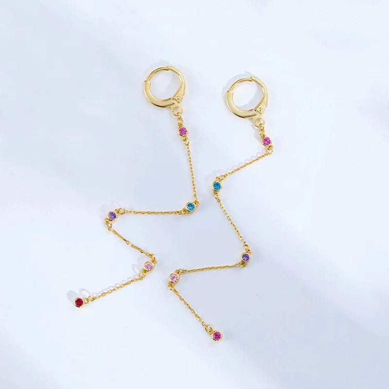 925 Silver Zircon Tassel Hoop Earrings Women