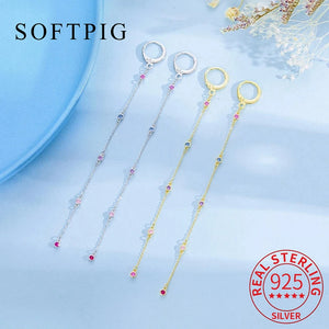 925 Silver Zircon Tassel Hoop Earrings Women
