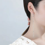 925 Silver Zircon Tassel Hoop Earrings Women