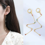 925 Silver Zircon Tassel Hoop Earrings Women