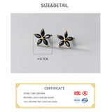 925 Silver Zircon Flower Stud Earrings Women Jewelry