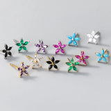 925 Silver Zircon Flower Stud Earrings Women Jewelry