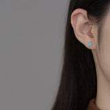 925 Silver Zircon Flower Stud Earrings Women Jewelry