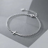 925 Sterling Silver Cross Chain Bracelet For Women Classic Fine Jewelry