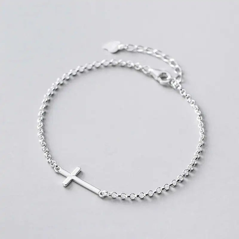 925 Sterling Silver Cross Chain Bracelet For Women Classic Fine Jewelry