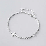 925 Sterling Silver Cross Chain Bracelet For Women Classic Fine Jewelry