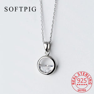 925 Silver Crystal Round Pendant Necklace