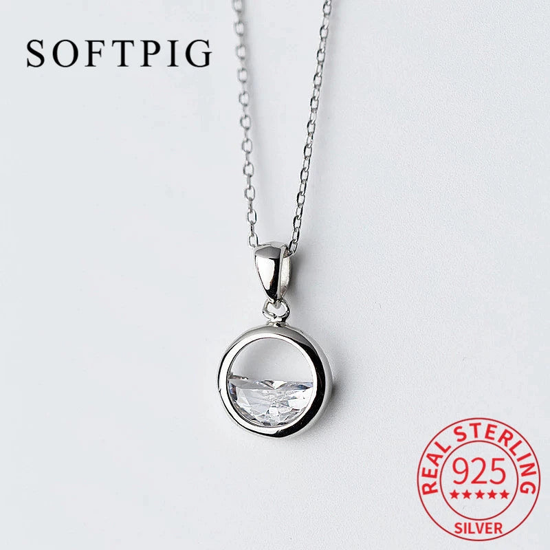 925 Silver Crystal Round Pendant Necklace