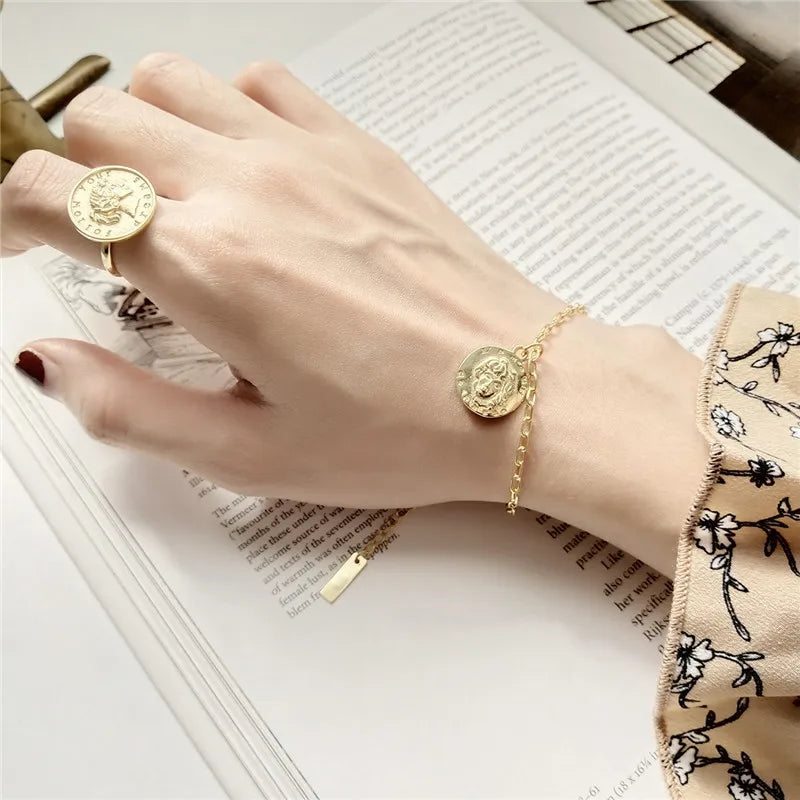 Sterling Silver Disc Portrait Carving Bracelet For Women
