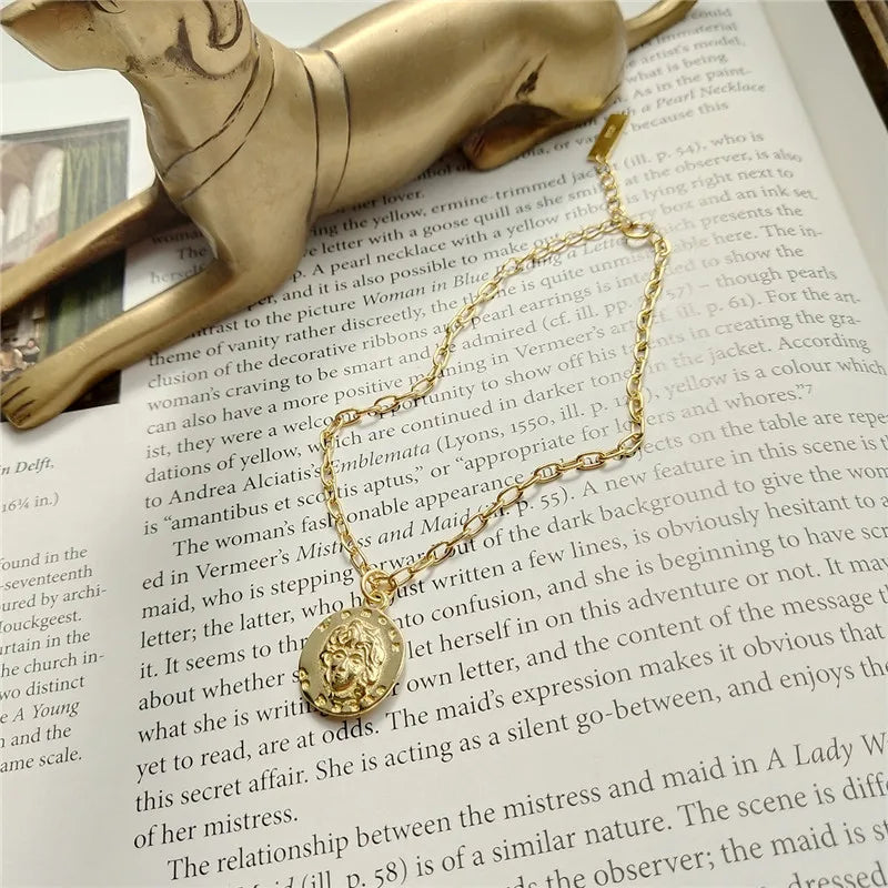 Sterling Silver Disc Portrait Carving Bracelet For Women