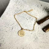 Sterling Silver Disc Portrait Carving Bracelet For Women