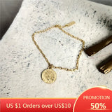 Sterling Silver Disc Portrait Carving Bracelet For Women