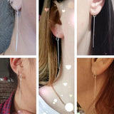 925 Silver Tassel Stick Bar Dangle Earrings