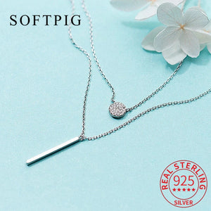 925 Silver Double Layer Geometric Pendant Necklace Women Wedding Jewelry