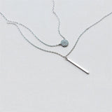 925 Silver Double Layer Geometric Pendant Necklace Women Wedding Jewelry