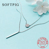 925 Silver Double Layer Geometric Pendant Necklace Women Wedding Jewelry