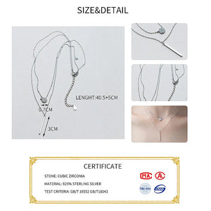 925 Silver Double Layer Geometric Pendant Necklace Women Wedding Jewelry