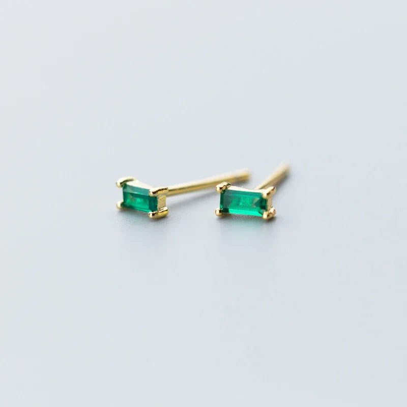 925 Sterling Silver Emerald Zircon Stud Earrings Classic Fine Jewelry