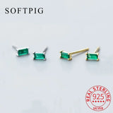 925 Sterling Silver Emerald Zircon Stud Earrings Classic Fine Jewelry