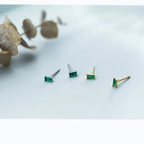 925 Sterling Silver Emerald Zircon Stud Earrings Classic Fine Jewelry