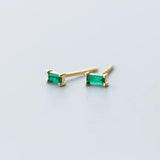 925 Sterling Silver Emerald Zircon Stud Earrings Classic Fine Jewelry