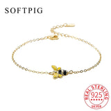 925 Silver Enamel Bee Chain Bracelet Women Fine Jewelry Minimalist Animal Bijoux
